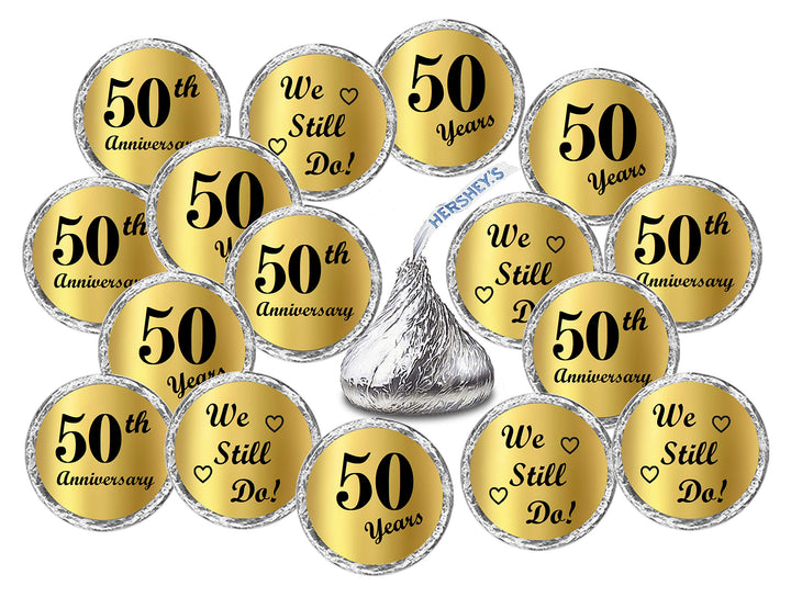 Gold Foil 50th Anniversary Kisses Stickers, (Set of 216) Chocolate Drops Labels Stickers for 50th Wedding Anniversary, Hershey&#39;s Kisses Party Favors Decor