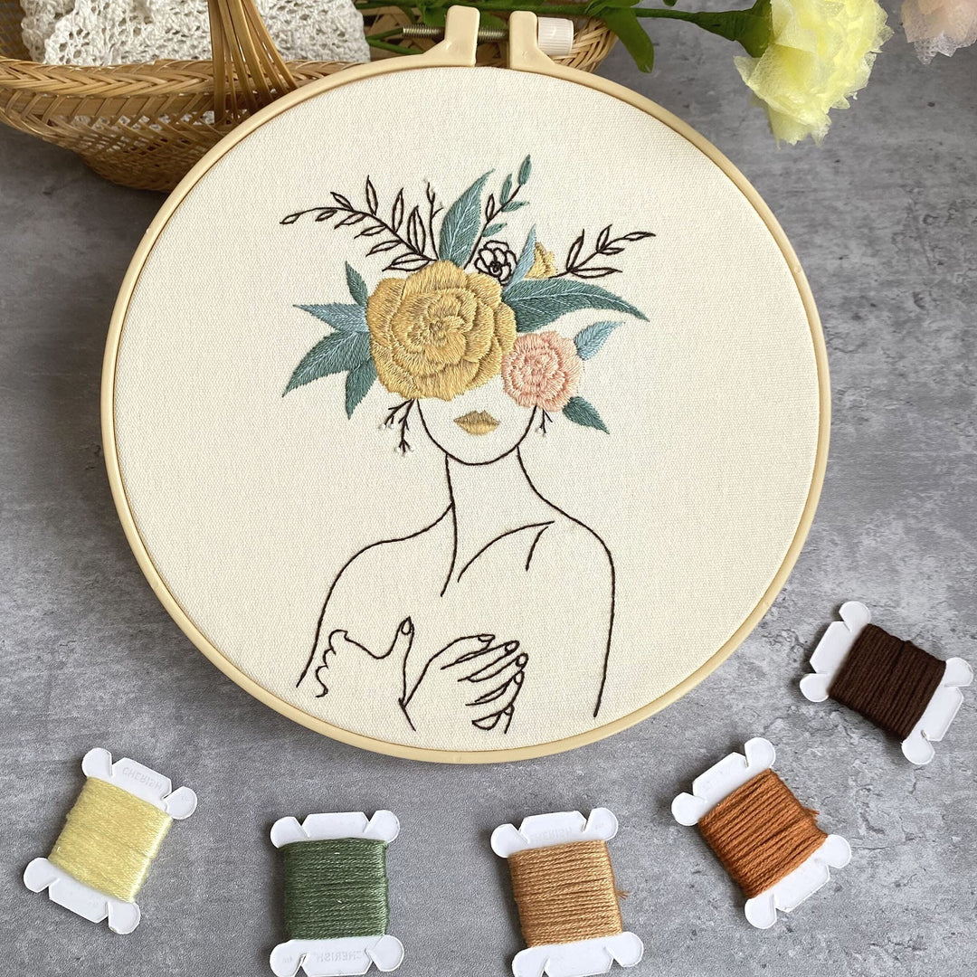 3 in Beginner Embroidery Kit,Floral Plant Pattern,Cross Stitch Kits , Including Stamped Embroidery Cloth with 3 Embroidery Hoops, Color Threads and Embroidery Kits