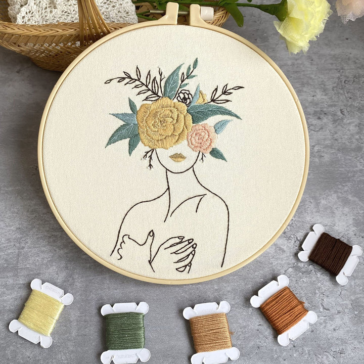 3 in Beginner Embroidery Kit,Floral Plant Pattern,Cross Stitch Kits , Including Stamped Embroidery Cloth with 3 Embroidery Hoops, Color Threads and Embroidery Kits
