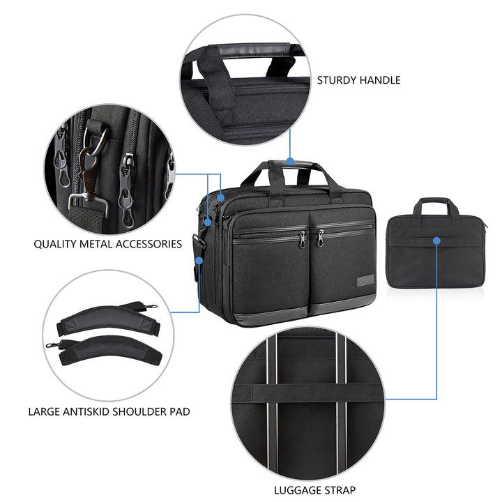 Laptop Bag Stylish Laptop Briefcase Fits Up to 17.3 Inch Expandable Water-Repellent Shoulder Messenger Bag Computer Bag with RFID Pockets for Business/Travel/School/College/Men/Women-Black