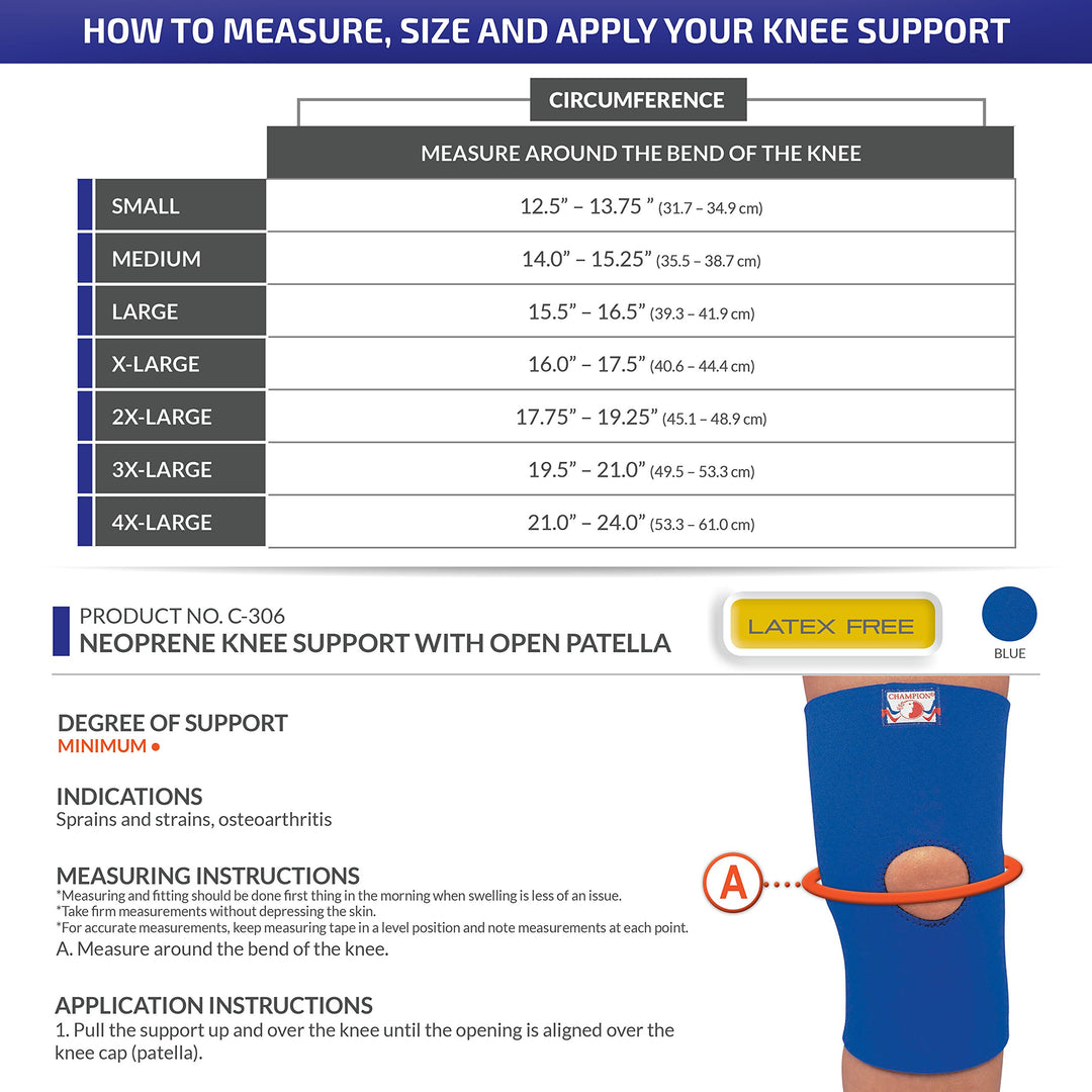 OTC Knee Support, Open Patella, Neoprene, Black, 4X-Lar