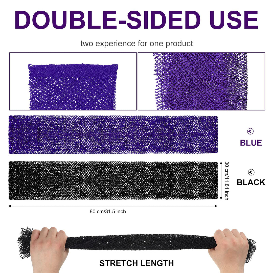 2 Pieces African Exfoliating Net Bath Sponge African Net Long Back Scrubber Body Shower Scrubber Back Scrubber Skin Smoother for Daily Use or Stocking Stuffer (Black, Purple)