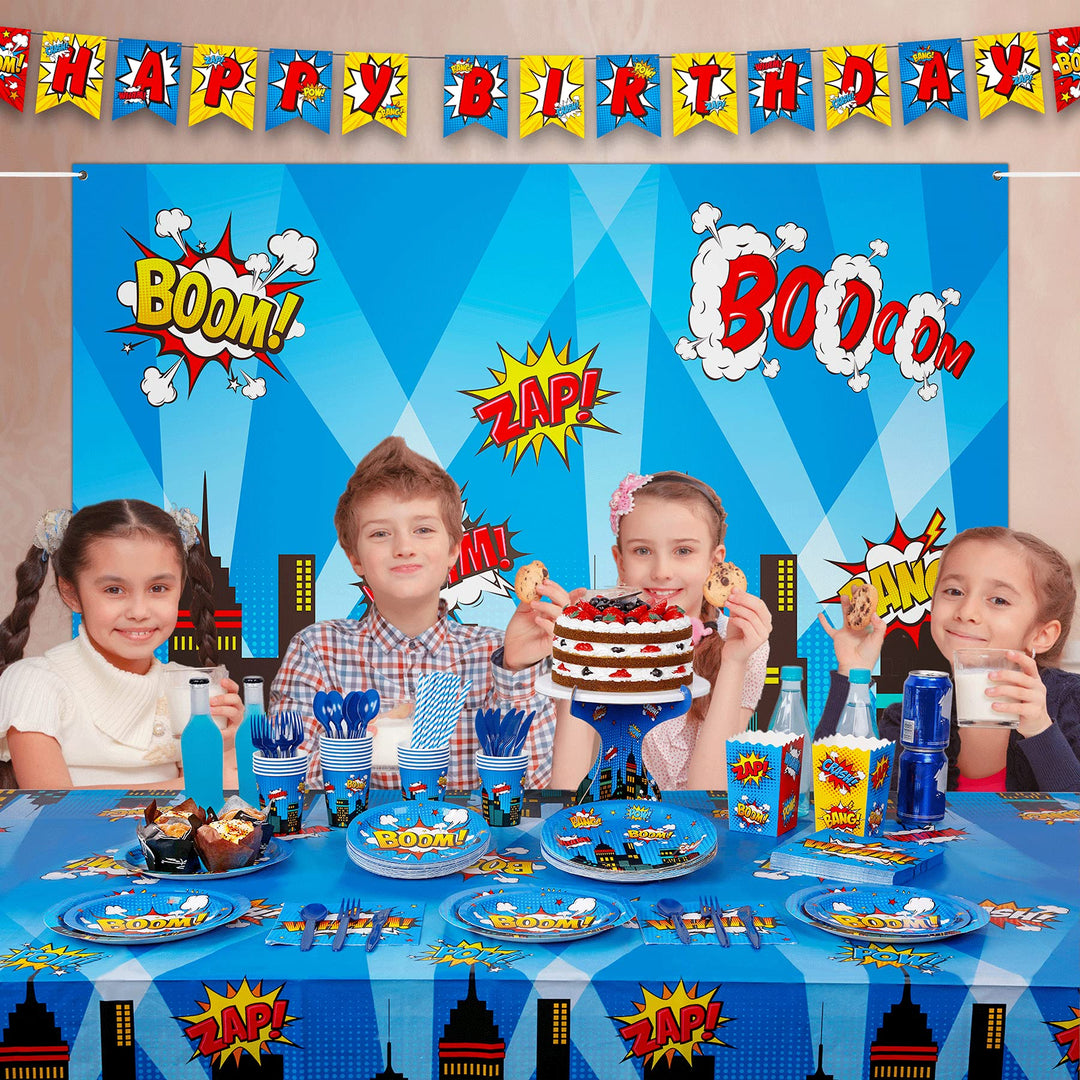 Superhero Tablecloth, 108 x 54 Inch, Waterproof and Durable Superhero Party Table Cover for Birthday, 3 Pack