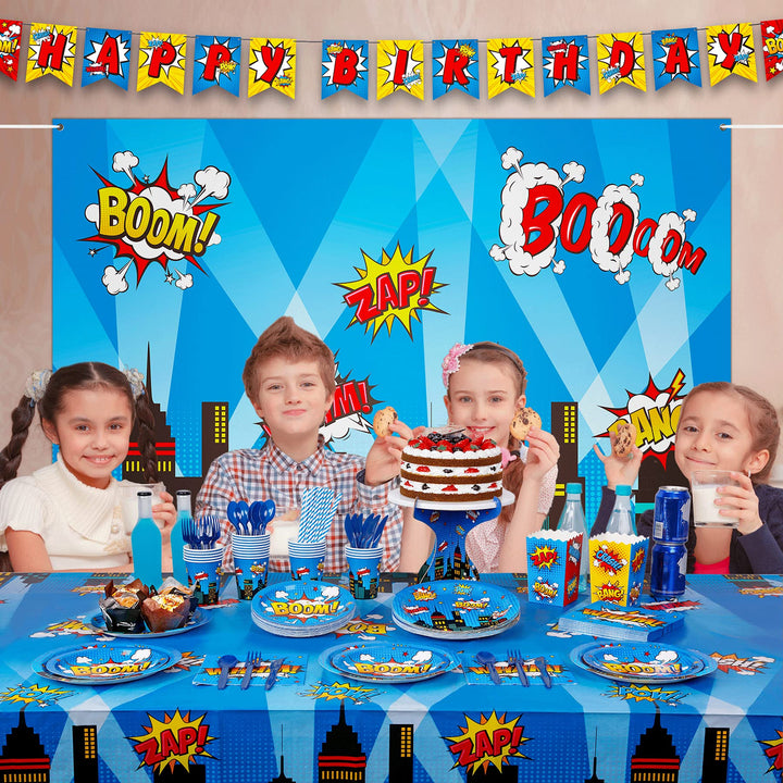 Superhero Tablecloth, 108 x 54 Inch, Waterproof and Durable Superhero Party Table Cover for Birthday, 3 Pack
