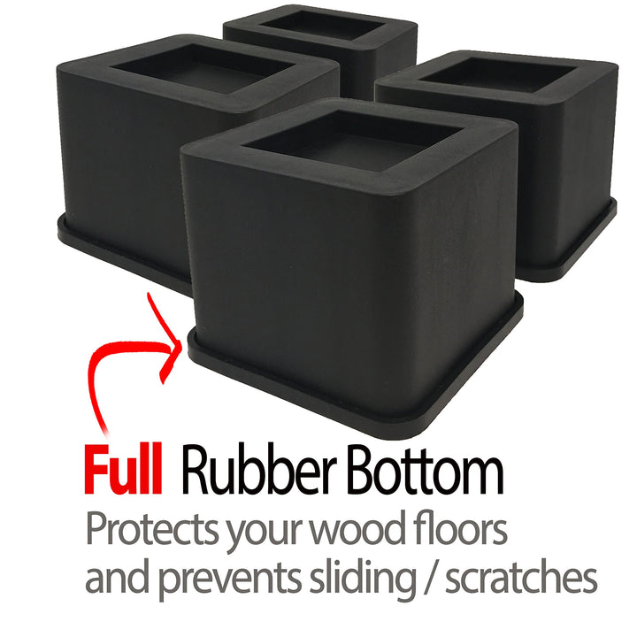 Bed Risers Heavy Duty - Square, 3 Lift, 4pk, Up to 6800lbs - Bed Raising Blocks, Furniture Risers, Dorm Bed Lift Risers - Safe, Sturdy Bed Lifts for Dorm Rooms, Couches, Tables, Desk Riser