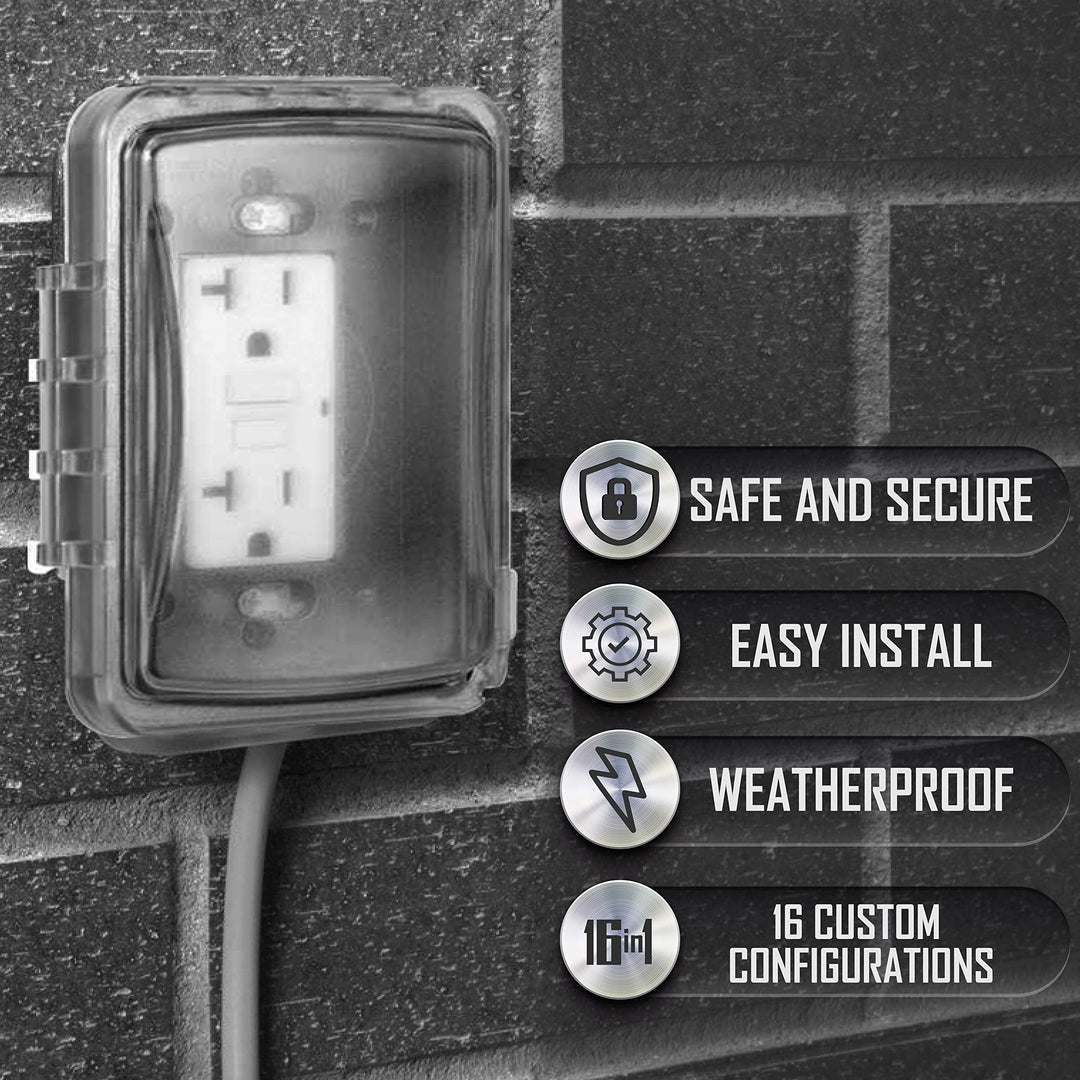 Taymac MM110C Weatherproof Single Outlet Outdoor Receptacle Cover, 5/8 Inches Deep, Clear