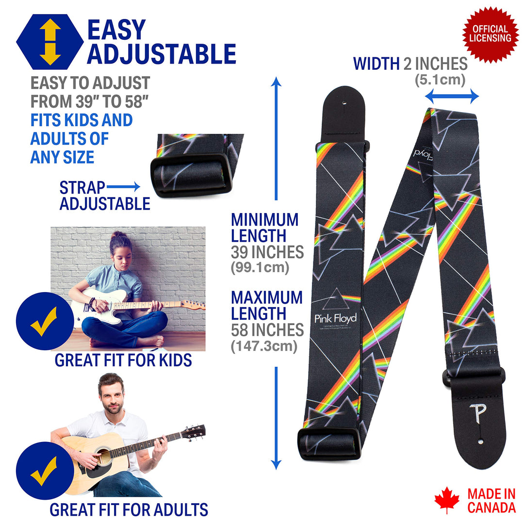 Perri&#39;s Leathers Ltd. - Pink Floyd Official Licensed Polyester Guitar Strap - Adjustable Guitar Strap from 39 to 58 for Electric, Bass, Acoustic Guitar (LPCP-8090)
