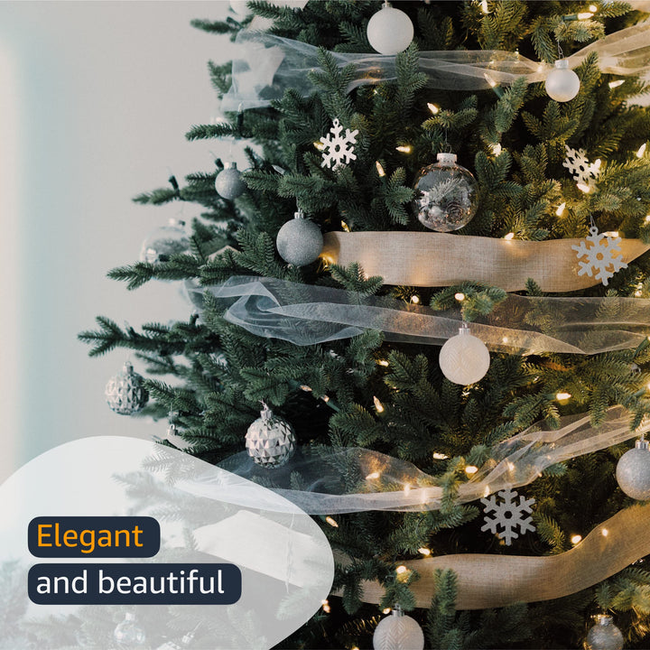 7405.60/50-004 Snowflake 2.5 X 50 YD Nylon Sheer Wired Glitter Ribbon, Ivory/Gold, Ribbon Art Supplies for Christmas Decorations, Indoor Christmas Ribbon for Gift Wrapping Art Set