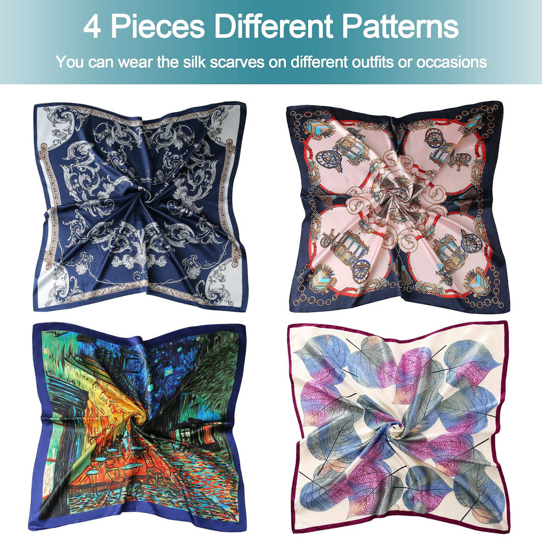 35 Silk Like Head Scarf, 4Pcs Womens Lightweight Satin Hair Scarf for Sleeping at Night.(4 Pack-B)
