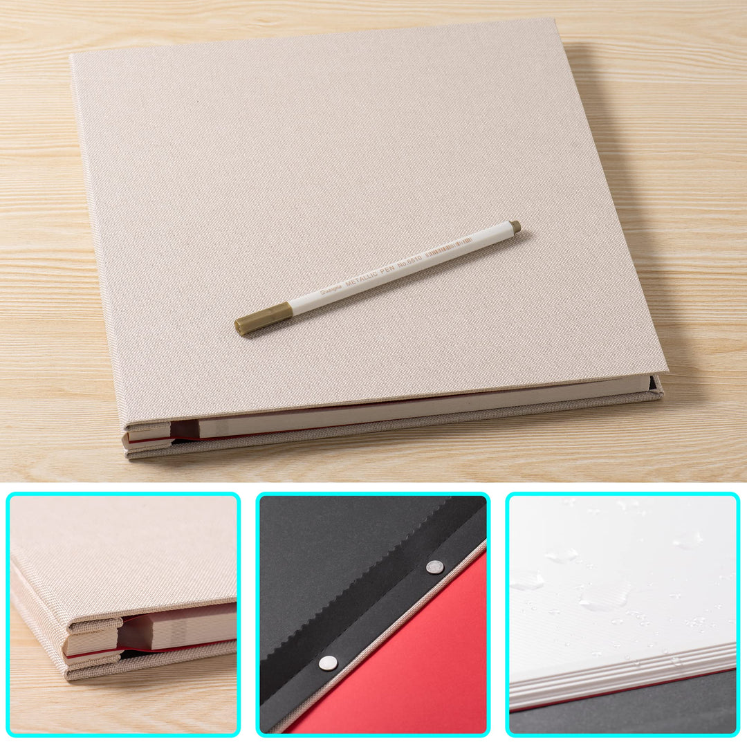 Photo Album Self Adhesive 3x5 4x6 5x7 6x8 8x10 8.5x11 11x10.6 Magnetic Scrapbook Album DIY Length 11x10.6 Inch 40 Pages Linen Cover DIY Photo Album with A Metallic Pen and DIY Accessories(Light Beige)