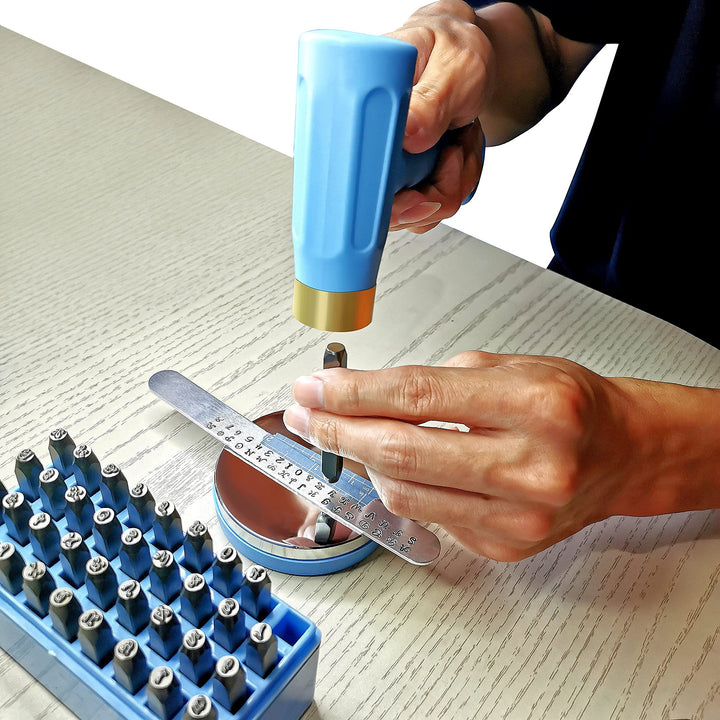 QueenLeather 36PCS 3mm (1/8) Letter &amp; Number Metal Stamping Kit Uppercase Steel Punch Making Set Press Tool for Imprinting Jewelry Wood Leather (Cursive Font)