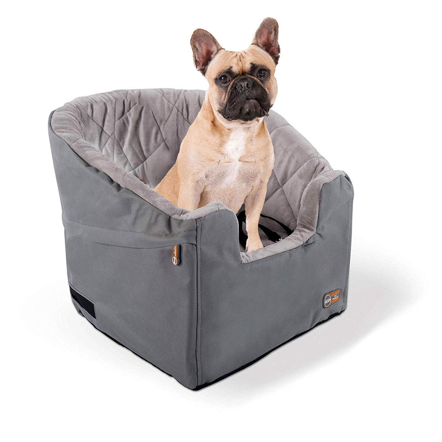 Bucket Booster Dog Car Seat with Dog Seat Belt for Car, Washable Small Dog Car Seat, Sturdy Dog Booster Seats for Small Dogs, Medium Dogs, 2 Safety Leashes, Small Gray/Gray