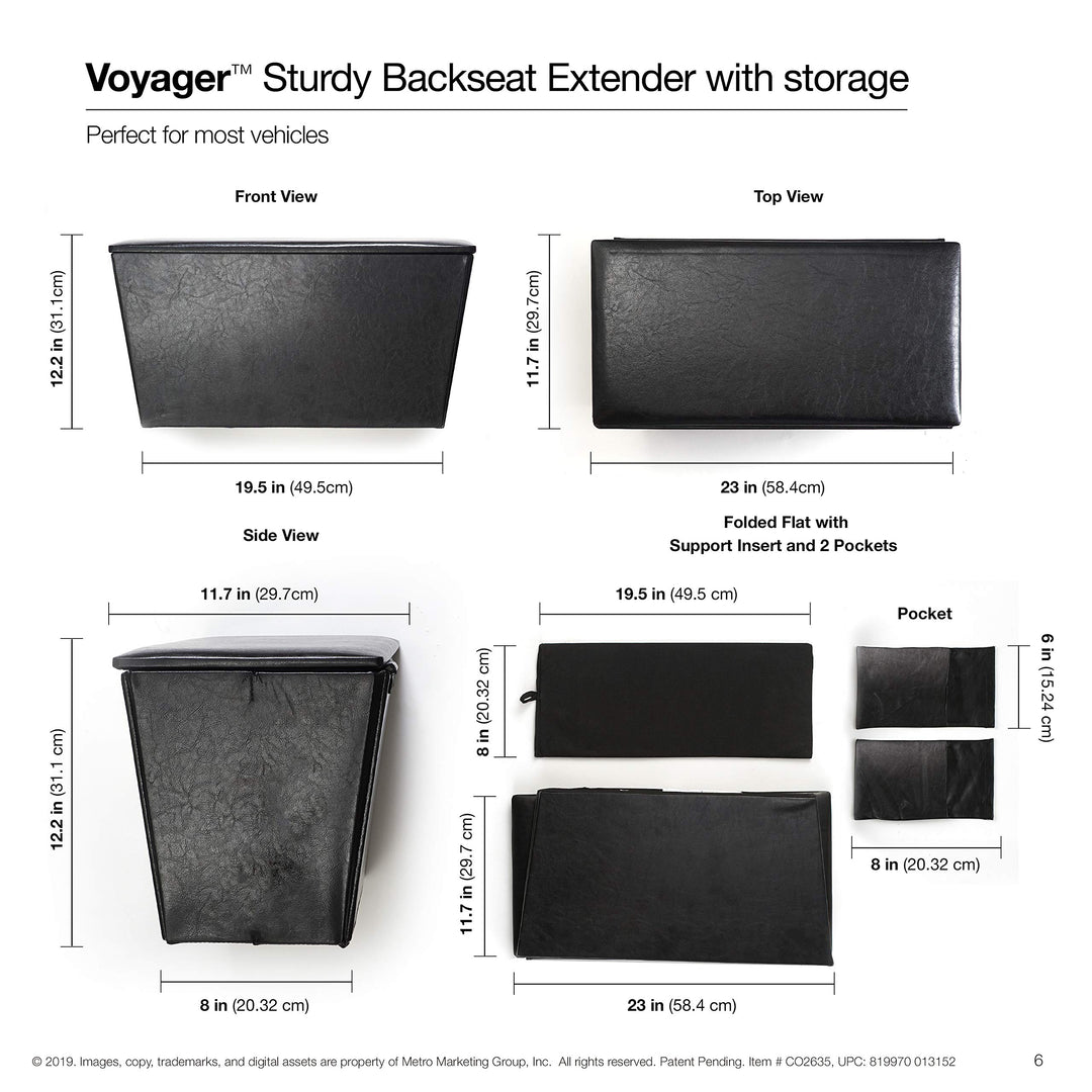 Orthopedic Sturdy Backseat Extender with Storage Black, Large (51 - 100 lbs)