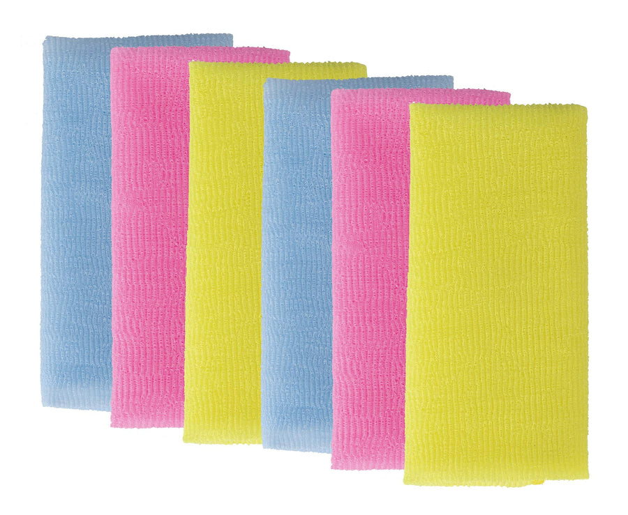 Long Exfoliating Nylon Bath Cloth/Towel, Magic Shower Washcloth for Body, 35 inches(6PCS, 2Blue&2Yellow&2Pink)