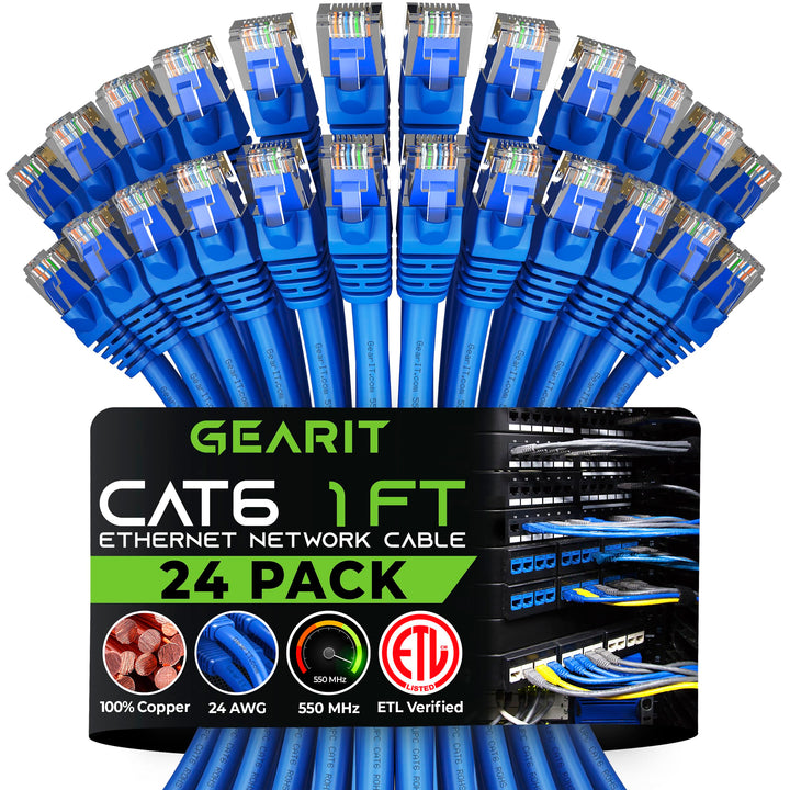 GearIT Cat 6 Ethernet Cable 1 ft (24-Pack) - Cat6 Patch
