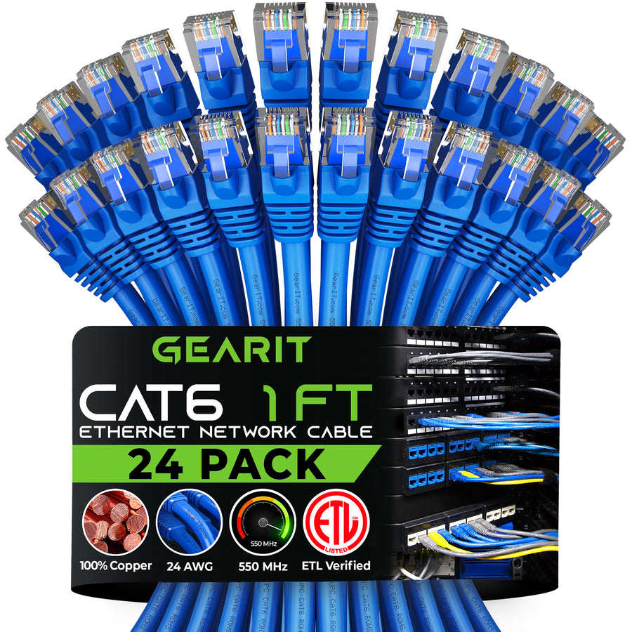 GearIT Cat 6 Ethernet Cable 1 ft (24-Pack) - Cat6 Patch
