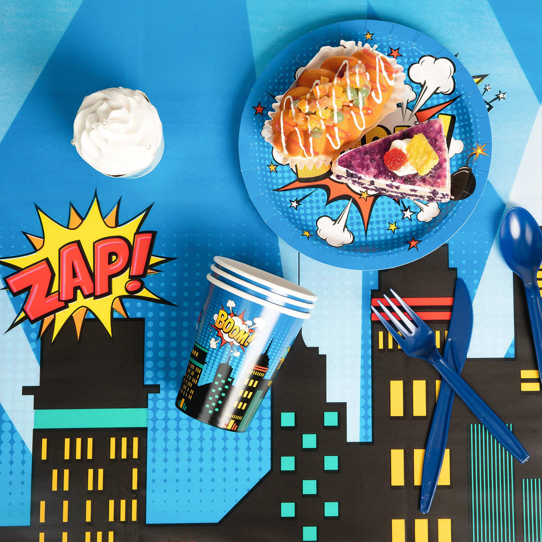Superhero Tablecloth, 108 x 54 Inch, Waterproof and Durable Superhero Party Table Cover for Birthday, 3 Pack