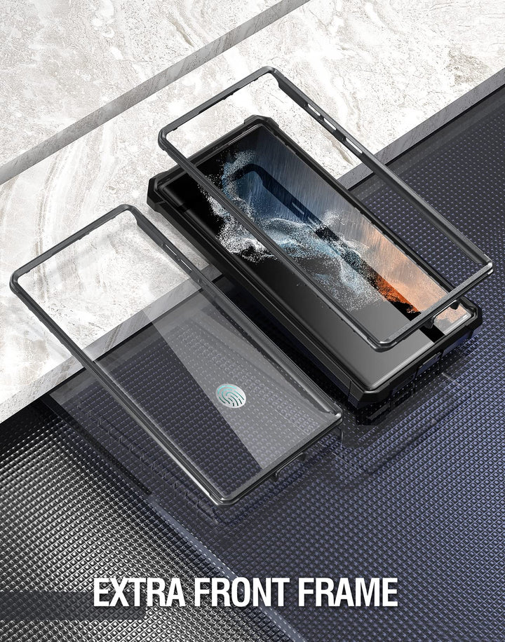 Guardian Case Compatible with Galaxy S22 Ultra 5G 6.8 inch, Built-in Screen Protector Work with Fingerprint ID, Full Body Hybrid Shockproof Protective Rugged Clear Cover Case, Black/Clear