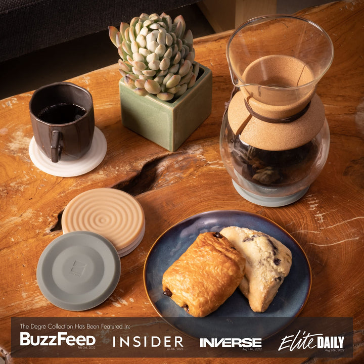 The Degre Coasters XL (Winter Salad, Set of 6) . 10mm Thick, Dishwasher Safe, Stain-Resistant, Outdoor, Coffee Table, Silicone, Modern, Mid Century, Drink, Non-Absorbent, Housewarming Gift