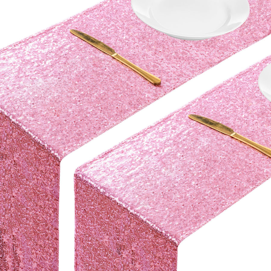 ShinyBeauty Pink Gold Sequin Table Runner 2 Pack 12x108