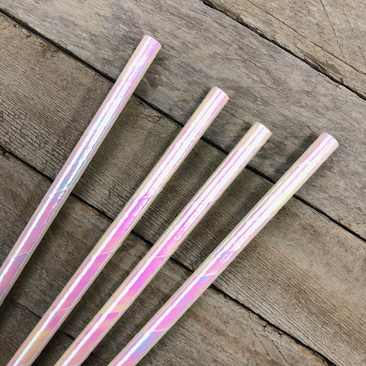Iridescent Paper Straws - White - 7.75 Inches - 100 Pac