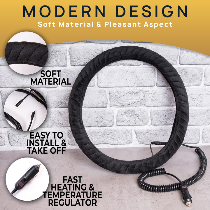 VaygWay Car Heated Steering Wheel Cover - 12v Black Sof