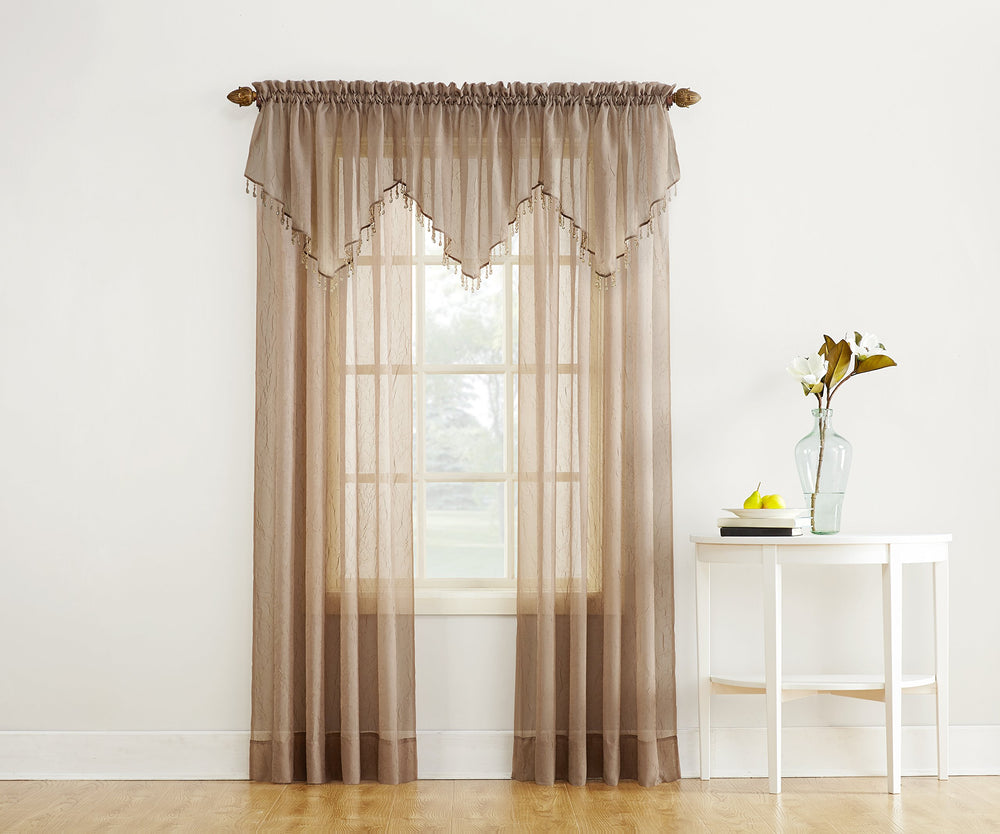 Erica Crushed Voile Ascot Beaded Sheer Rod Pocket Curtain Valance