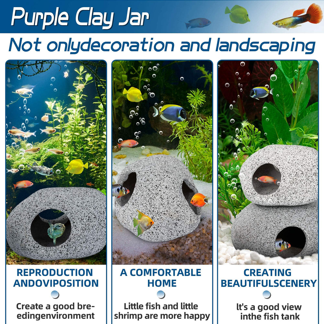 Aquarium Decorations Cave Betta Fish Tank Accessories Rock Cave Decor for Shrimp Cichlid Hiding Breeding Small Fish Bowl Hide Decoration Betta Toys Hideout Stones House(2pcs)