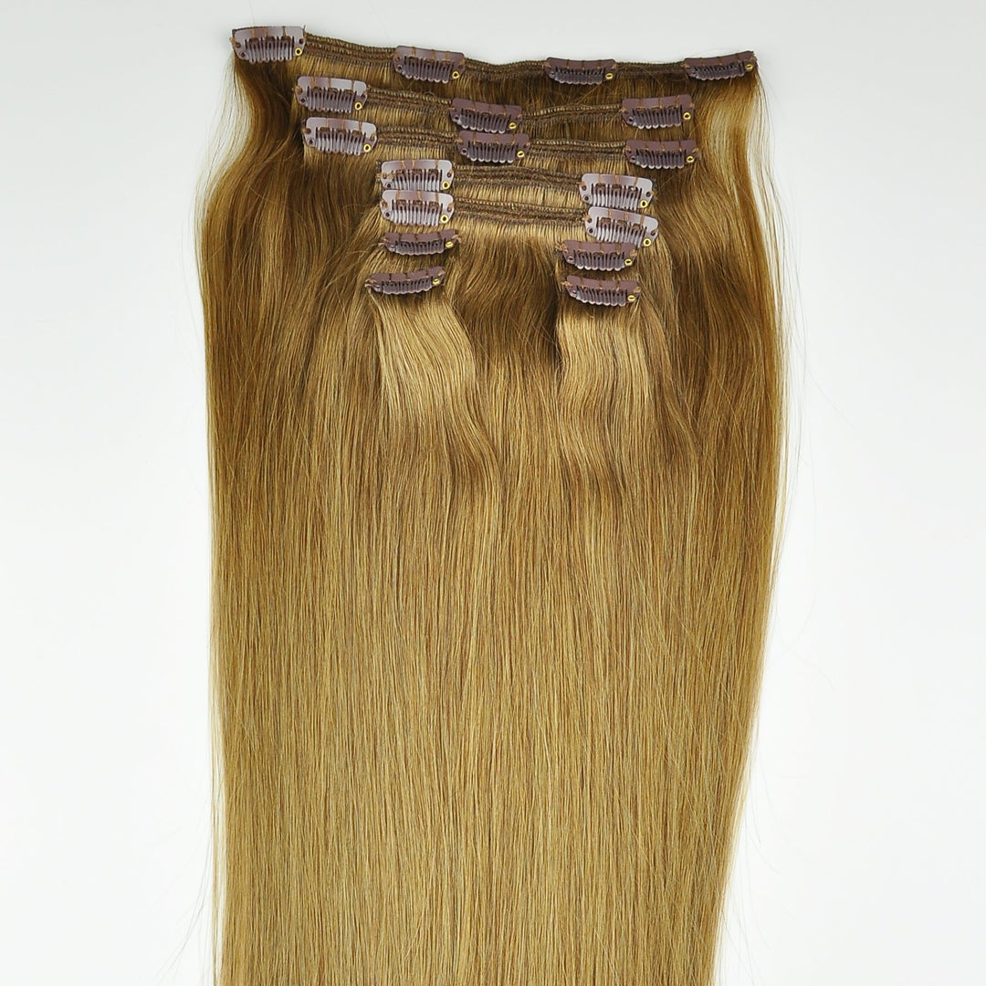 Tressmatch 16 18 Remy (Remi) Human Hair Clip In Extensions Light Brown (Color #8) 9 Pieces (Pcs) Full Head Set [Set Weight: 4.2oz/120grams]