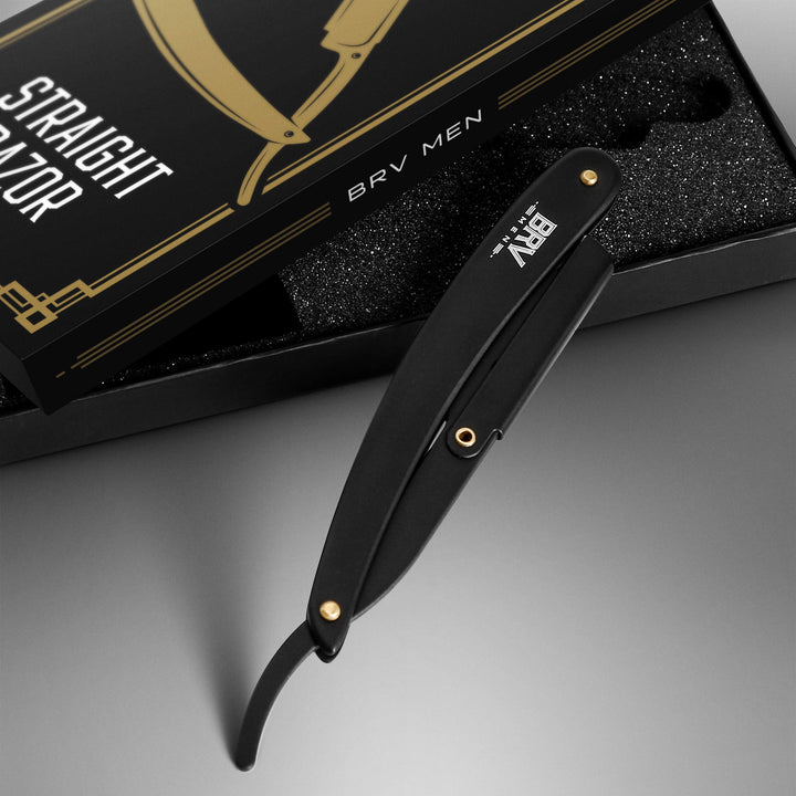 Professional Straight Edge Barber Razor w/ 100 Lord Platinum Single Edge Razor Blades | Straight Razors for Men | Barbershop Accessories | Mens Shaving Knife &amp; Shavette - Black