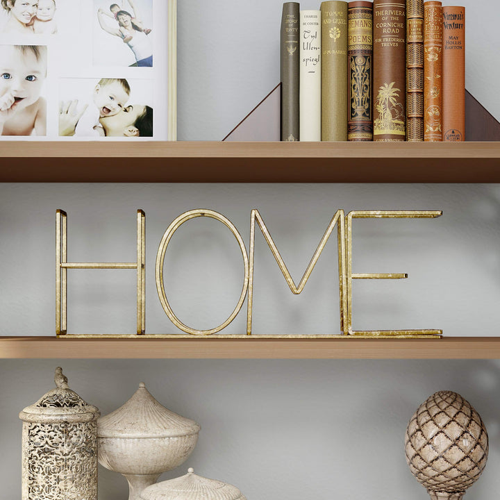 Metal Cutout Free-Standing Table Top Sign-3D HOME Word Art Accent Dcor with Gold Metallic Finish-Modern, Classic, or Farmhouse Style