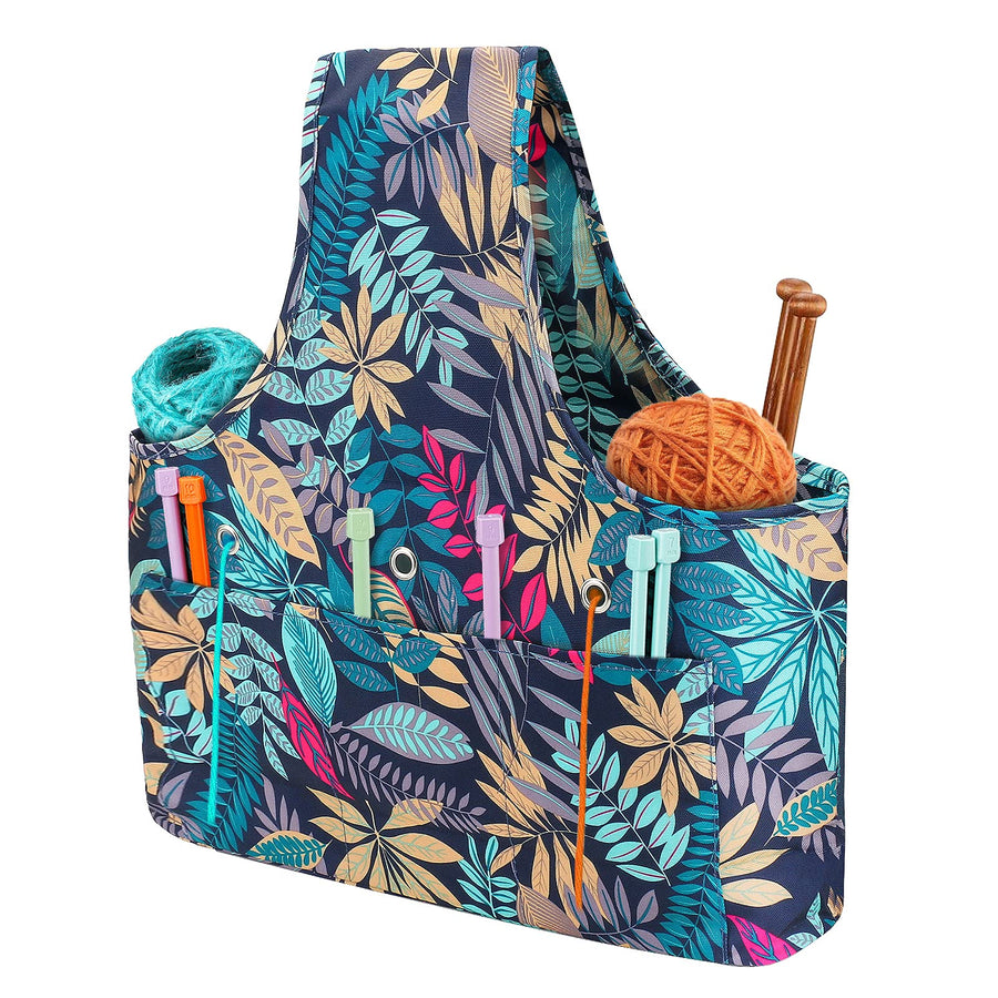 Knitting Tote Bag Large Capacity, Yarn Storage Organizer Knitting Bag Tangle Free Design with Drawstring Closure, Portable Crochet Bag for Yarn, Knitting Needles, Crochet Supplies, Floral
