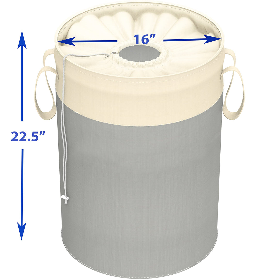 Round Terylene Cotton Collapsible Laundry Hamper Basket, Grey