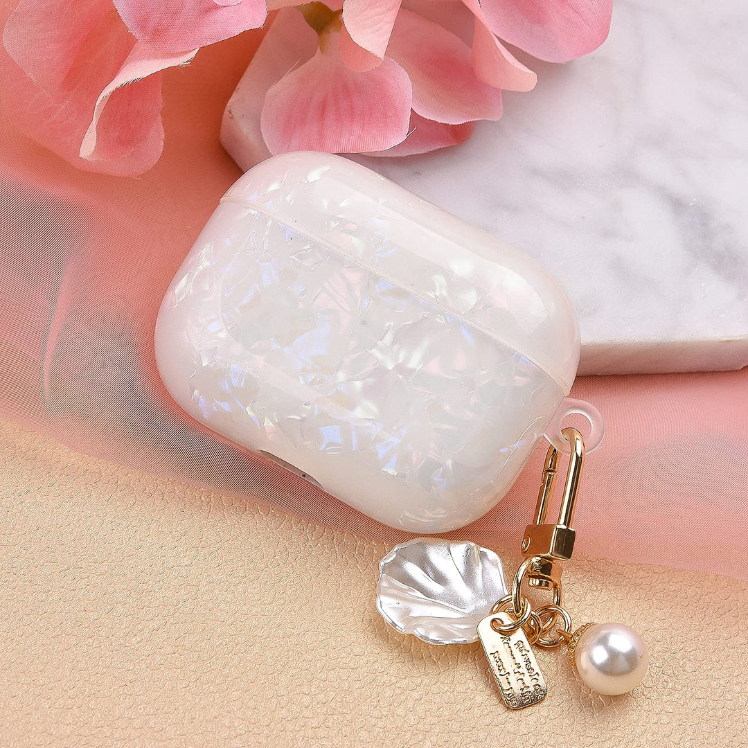 Luxury AirPods 3 Case with Shell Pearl Keychain Bling M