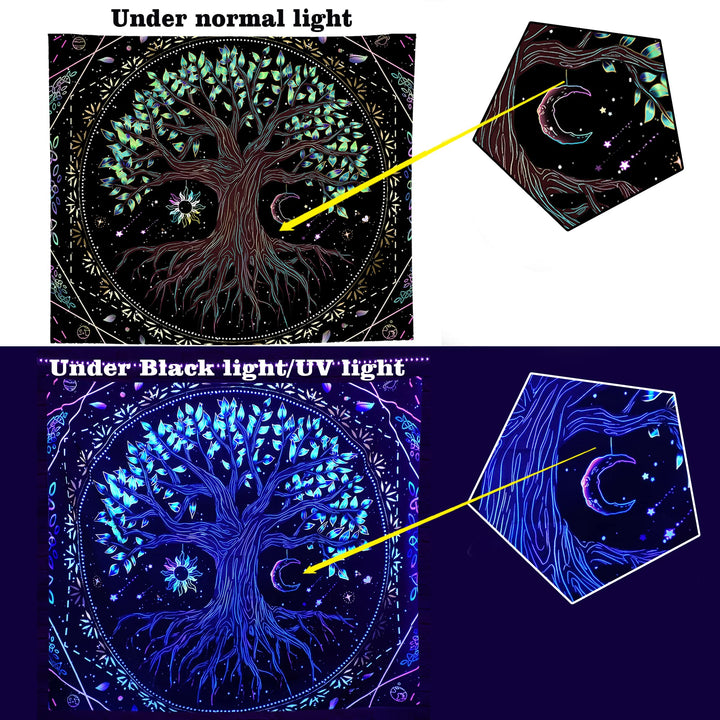 EKOFECK Blacklight Tree of Life Tapestry, UV Reactive T