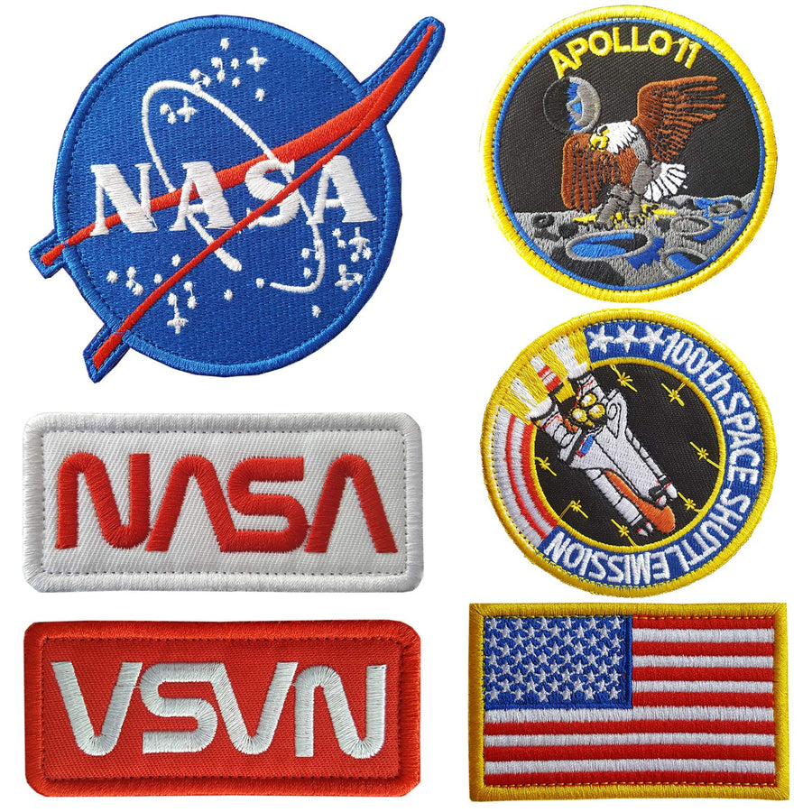 NASA Patches 6 Pieces,Embroidered Iron On/Sew On Space Patches,US Flag Patch (Iron on/Heat Transfer Backing) 1