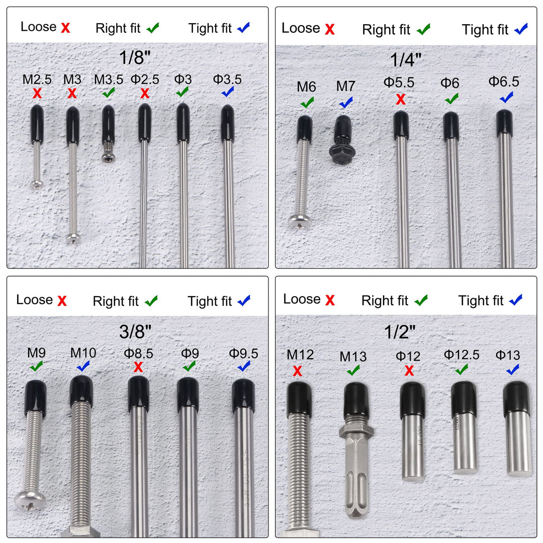 40pcs Round Rubber End Caps 1/8 1/4 3/8 1/2 Black Vinyl Cover Screw Thread Protectors Assortment Kit(3mm 6mm 9mm 12mm)