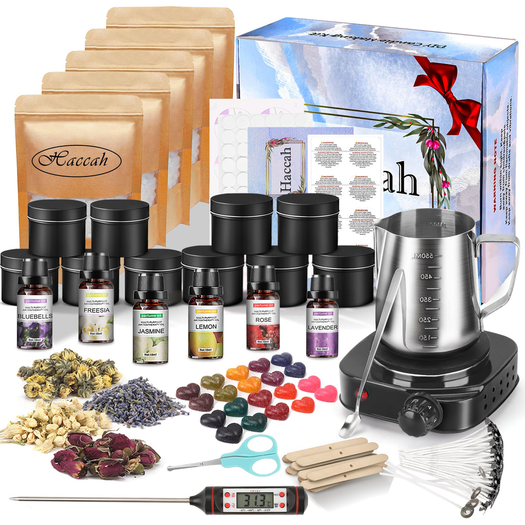 Complete Candle Making Kit with Wax Melter, Making Supplies,DIY Arts&amp;Crafts Gift for Kids,Beginners,Adults,Including 500w Electronic Stove,Wicks,Rich Scents,Dyes,Melting Pot,Candle tins