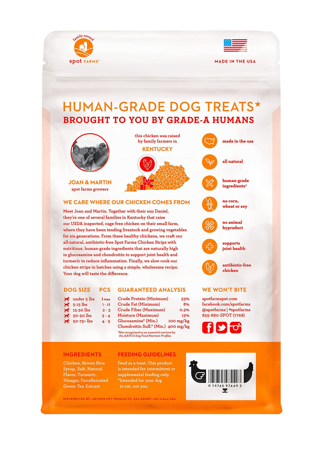 Spot Farms All Natural Human Grade Dog Treats, Chicken Strips with Glucosamine and Chondroitin, 12.5 Ounce