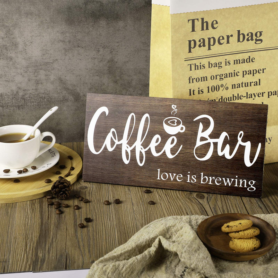 Coffee Bar Sign Rustic Wood Coffee Sign Farmhouse Coffee Bar Wall Decor Wood Plaque Hanging Sign for Home Housewarming Coffee Bar Coffee Station, 12 x 6 Inch