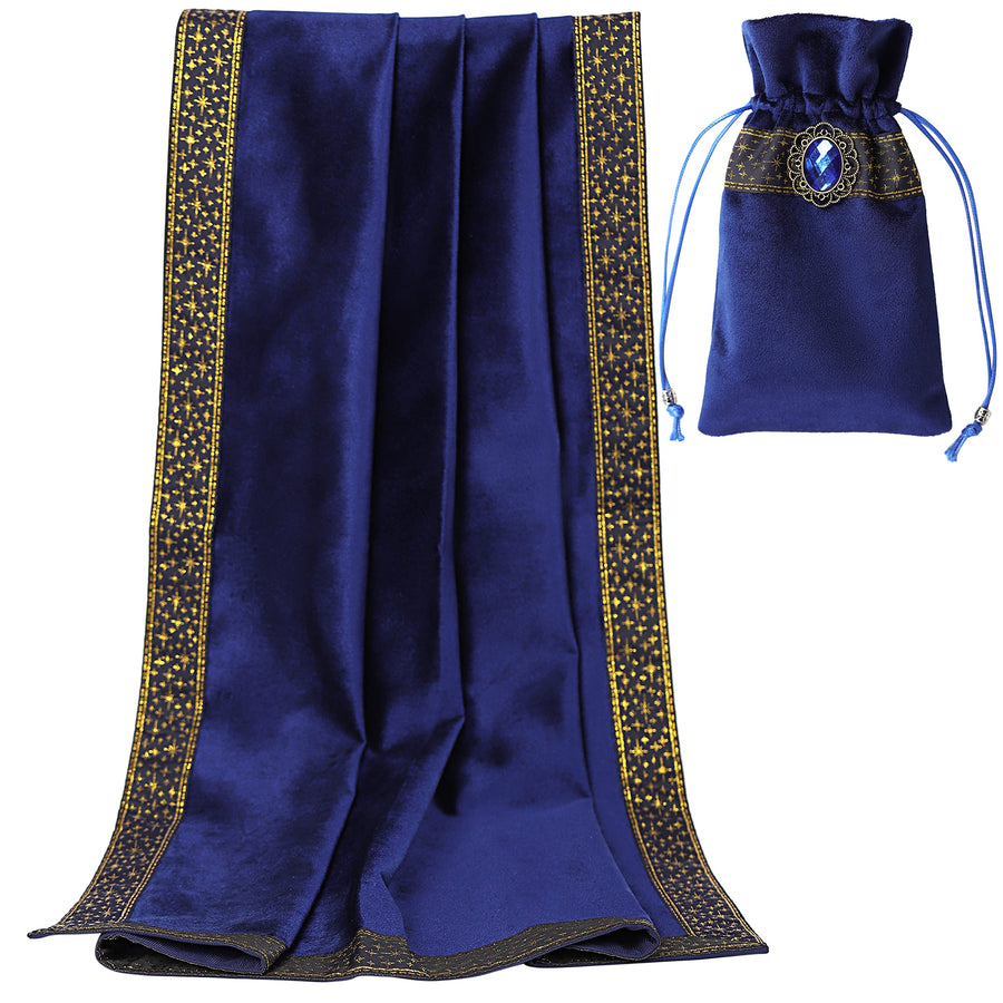 Altar Tarot Table Cloth - 25.6 x 25.6 Inch - Divination Wicca Velvet with Tarot Cards Bag Pouch (Blue)