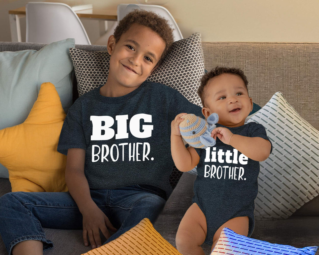 Big Brother Little Brother Shirts Matching Outfits Sibling Gifts Baby Set (Charcoal Black, Kids (3Y) / Baby (1-3M))