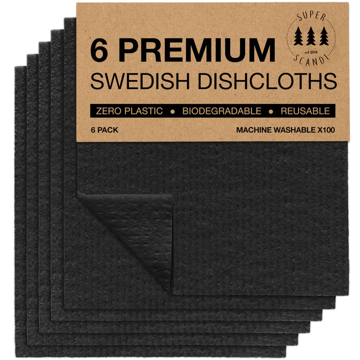 Swedish Dishcloths 6 Pack Artisan Black Eco Friendly Re