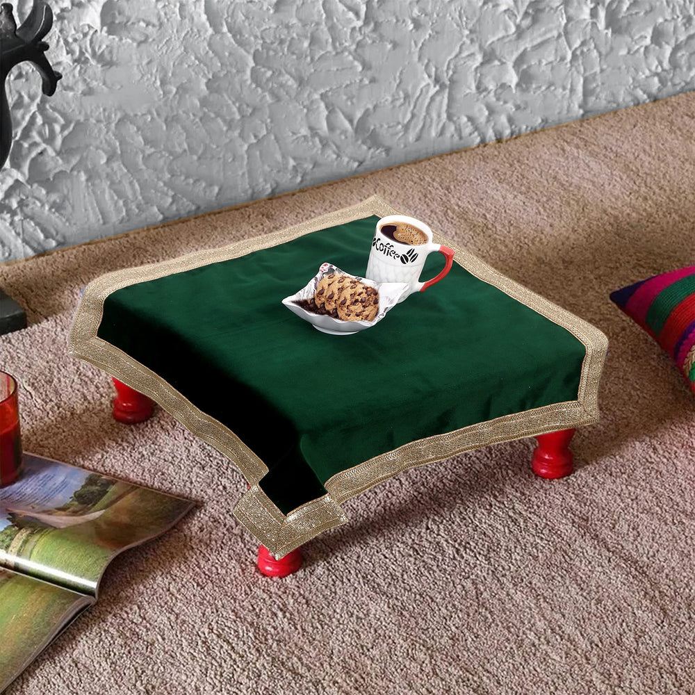 Green Velvet Cloth with Golden Shinny Border, Namaaz, Muslim Cloth, Aasan, Alter, Altar, Tarot Table Cloth Holy Square Tablecloth