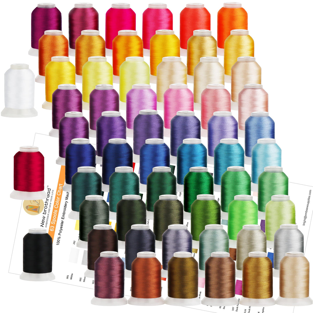 s 63 Colors 100% Polyester Machine Embroidery Thread 550yd with Thread Nets - Compatible for Home-Based Embroidery Sewing Machine