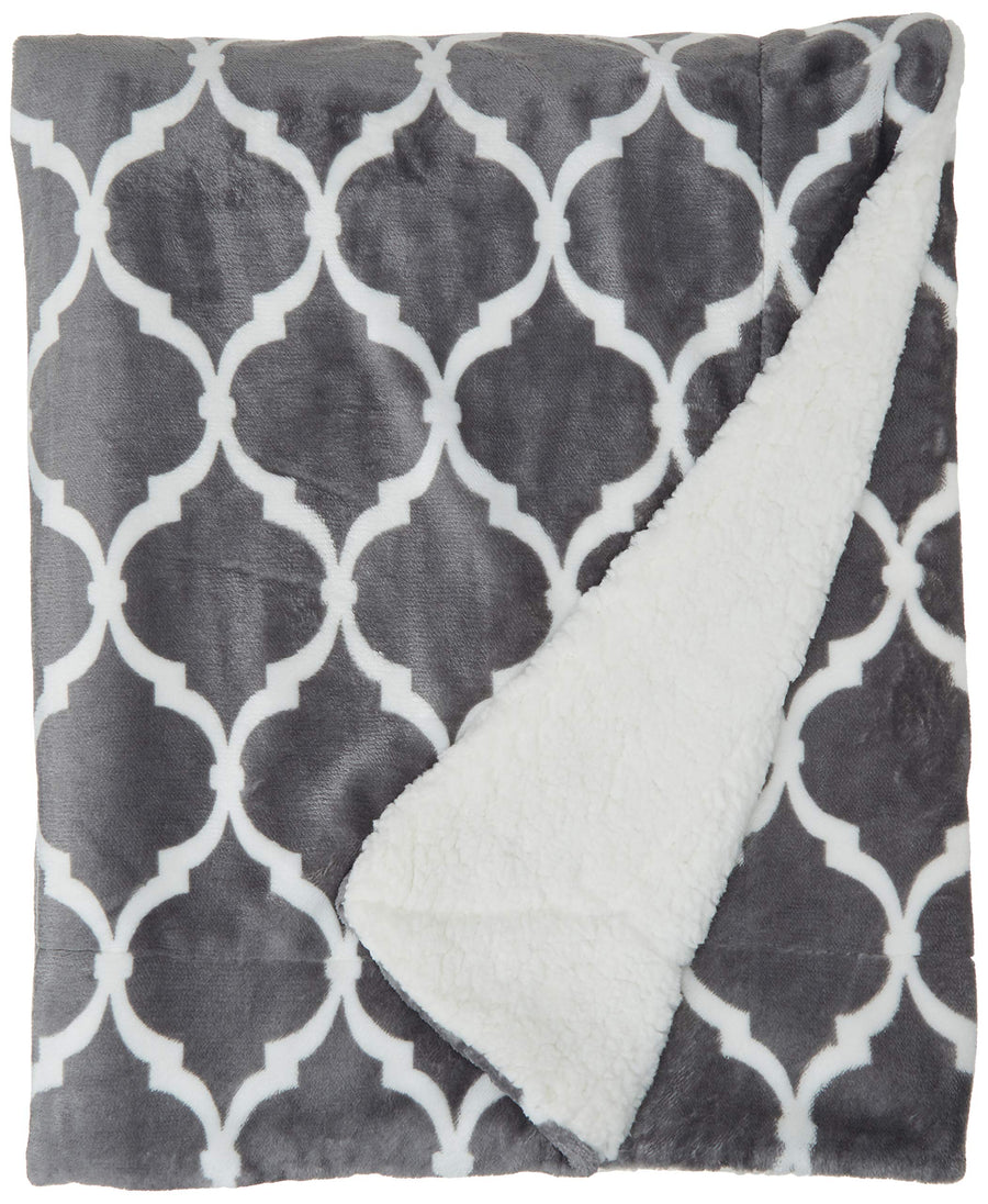 Ultra Soft and Cozy Sherpa Reversible Throw Blankets for Couch and Bed, Plush Fleece Cozy Cover with Fuzzy Faux Fur, 50 x 60 in, Grey Ogee