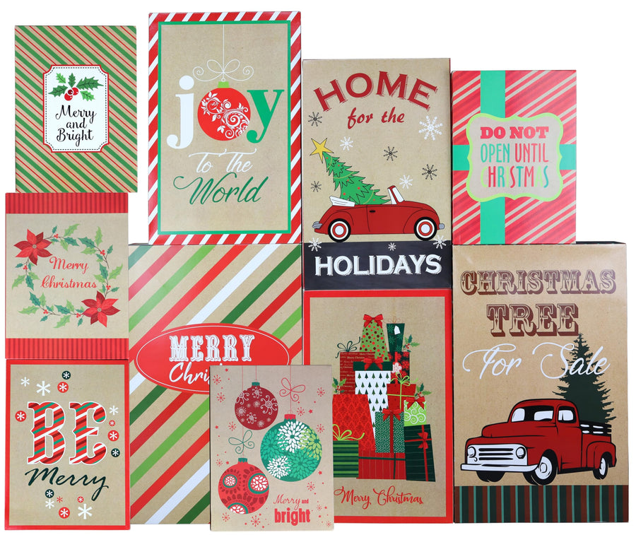 Iconikal Christmas Holiday Kraft Gift Boxes - 3 Sizes, 