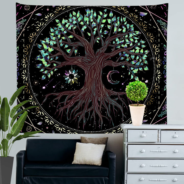 EKOFECK Blacklight Tree of Life Tapestry, UV Reactive T