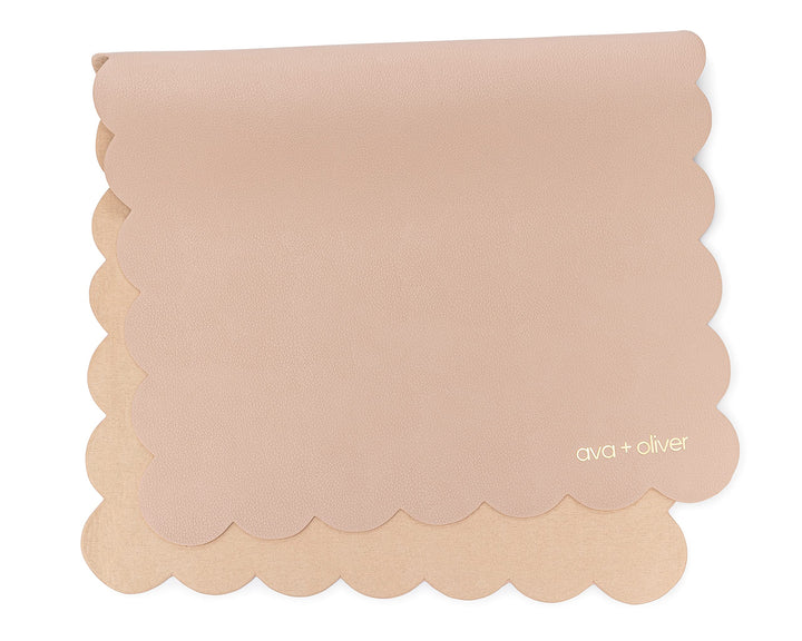 Ava + Oliver Vegan Leather Baby Changing Mat (16 X 30 in) - Multipurpose Wipeable and Portable Diaper Changing Mat - Foldable Travel Changing Mat (Pink Scallop)