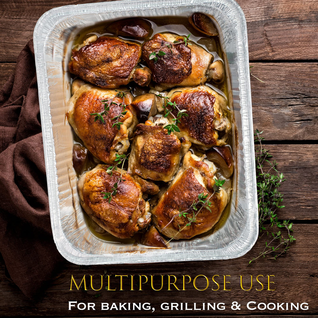 Aluminum Pans Disposable Half Size (10 Pack) 9x13 - Heavy Duty Aluminum Foil, 9x13 Baking Pan, Eco-Friendly &amp; Safe, Lightweight, Durable, Recyclable, Great for BBQ &amp; Crawfish Trays